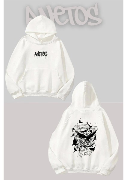 My Eyes Fanart Sırt Baskılı Beyaz Kapüşonlu Sweatshirt
