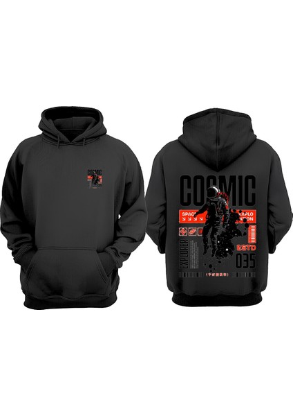 Cosmic Tasarım Sırt Baskılı Siyah Sweatshirt