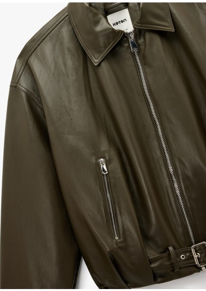 Cepli Fermuarlı Uzun Kollu Oversize Suni Deri Ceket modelleri