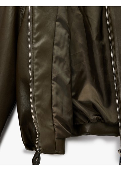 Cepli Fermuarlı Uzun Kollu Oversize Suni Deri Ceket fırsatları