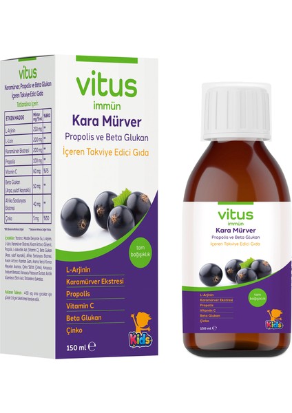 Vitus Immün Kids Kara Mürver Propolis Beta Glukan L-Arjinin Içeren Takviye Edici Gıda Şurup 150 ml fiyatları