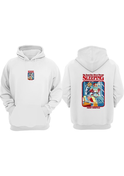 Sleeping Tasarım Sırt Baskılı Beyaz Sweatshirt
