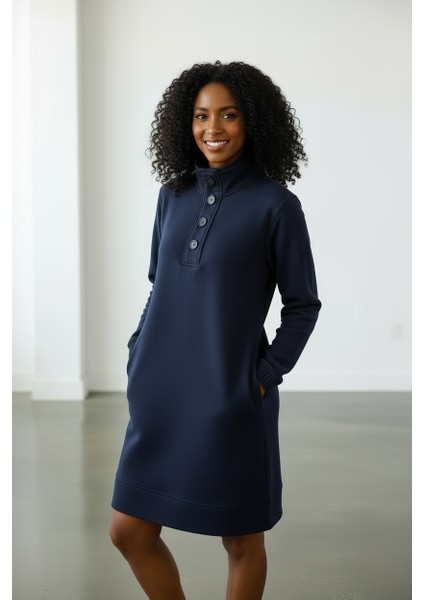 Üç Iplik Şardonlu Oversize Düğmeli Penye Elbise fiyatları