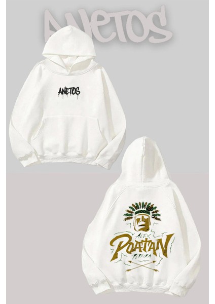 Warning Zombies Sırt Baskılı Beyaz Kapüşonlu Sweatshirt