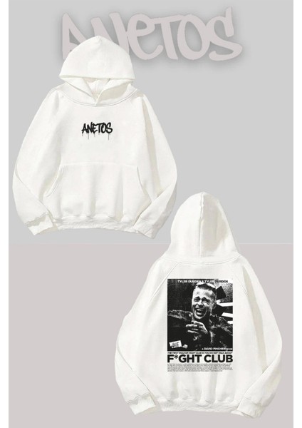 Fıght Clup 4 Sırt Baskılı Beyaz Kapüşonlu Sweatshirt