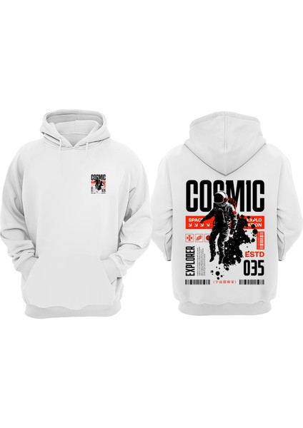 Cosmic Tasarım Sırt Baskılı Beyaz Sweatshirt