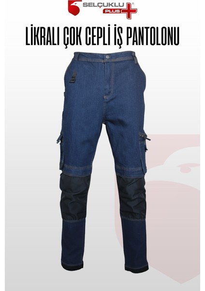 Likralı Çok Cepli Kot İş Pantolonu – Esnek Yapı ve Fonksiyonel Tasarım