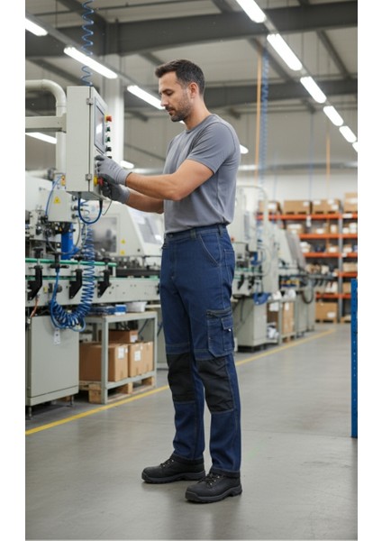 Likralı Çok Cepli Kot İş Pantolonu – Esnek Yapı ve Fonksiyonel Tasarım