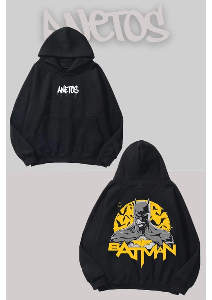 Batman 2 Sırt Baskılı Siyah Kapüşonlu Sweatshirt