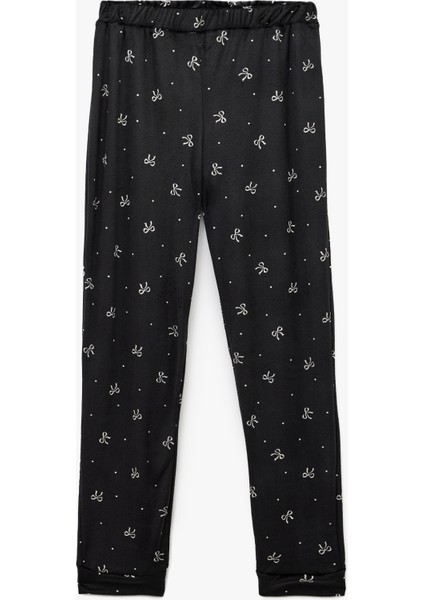 Beli Lastikli Rahat Kalıp Fiyonk Baskılı Pijama Altı