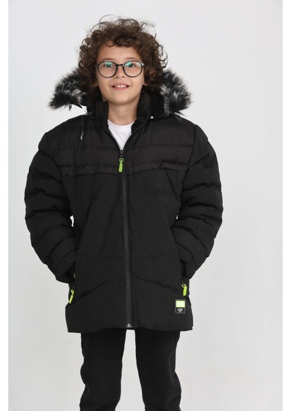 Erkek Çocuk Gri Kalın Su Itici Kürklü Kapüşonlu Kışlık Mont Kalıp, Cepli, Sıcak Tutan Şık Kaban fiyatları