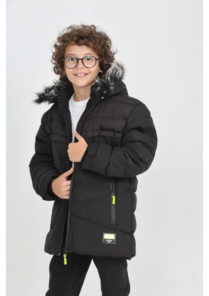 Erkek Çocuk Gri Kalın Su Itici Kürklü Kapüşonlu Kışlık Mont Kalıp, Cepli, Sıcak Tutan Şık Kaban fırsatları