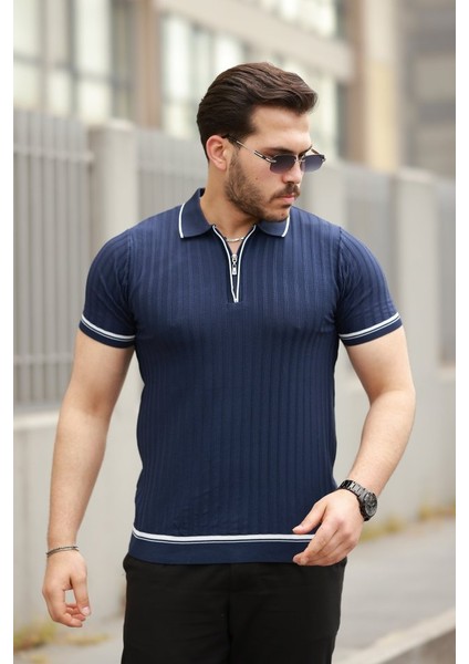 Erkek Fermuarlı Yakalı Kısa Kollu T-Shirt