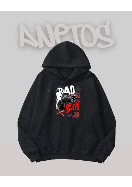 Bad Boy Tasarım Siyah Ön Baskılı Sweatshirt