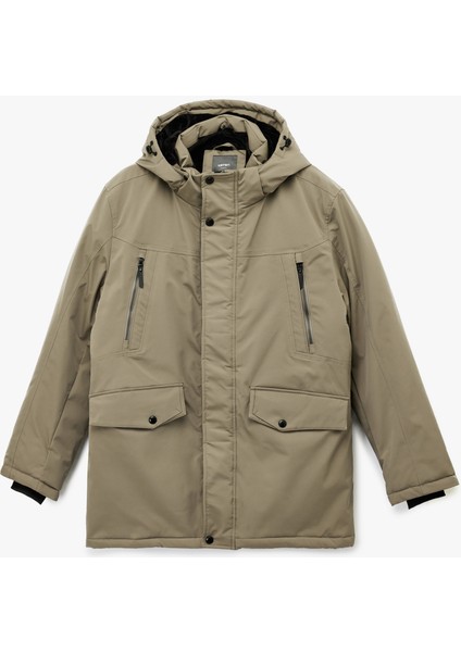 Uzun Kollu Kapaklı Cep Detaylı Fermuarlı Kapüşonlu Parka fırsatları
