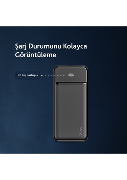 Recharger Taşınabilir Şarj Aleti, 10.000MAH Powerbank, 20W, Siyah