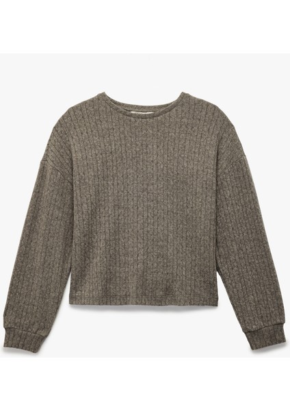 Rahat Kalıp Uzun Kollu Bisiklet Yaka Triko Pijama Üstü