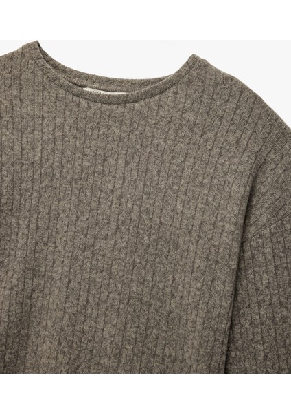 Rahat Kalıp Uzun Kollu Bisiklet Yaka Triko Pijama Üstü modelleri