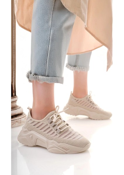 Techmrt Ante Bej Triko Bağcıklı Spor Ayakkabı (Numara: 39)