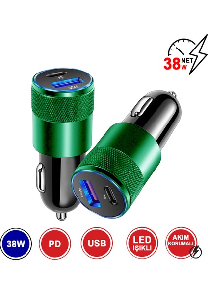 38W Pd+Usb Çift Portlu Qualcomm Qc 4.0 Hızlı Araç Şarj Cihazı MT-A1834