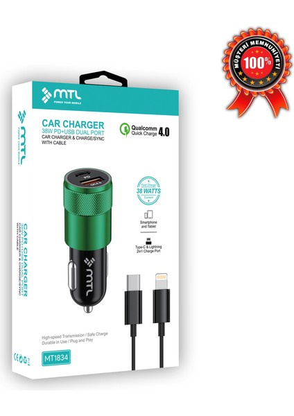 38W Pd+Usb Çift Portlu Qualcomm Qc 4.0 Hızlı Araç Şarj Cihazı MT-A1834 indirimleri