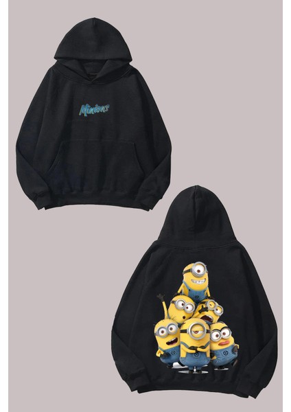 Minios Tasarım Sırt Baskılı Siyah Sweatshirt