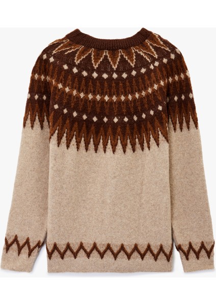 Bisiklet Yaka Uzun Kollu Desenli Triko Kazak fiyatları