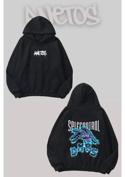 Dnrs Sırt Baskılı Siyah Kapüşonlu Sweatshirt