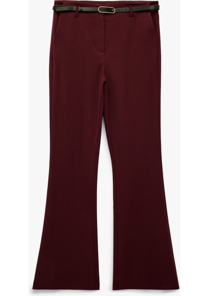 Slim Fit Cepli Viskon Karışımlı Kemer Detaylı Ispanyol Paça Pantolon