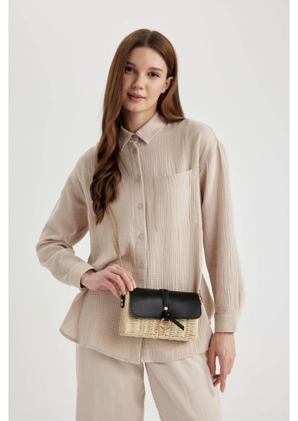 Kadın Uzun Askılı Hasır Çapraz Çanta B9040AXNS