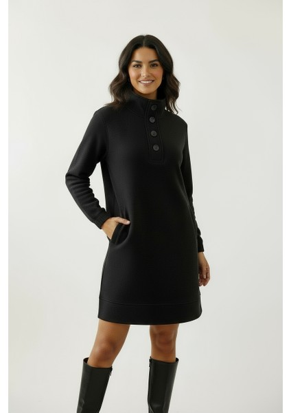 Üç Iplik Şardonlu Oversize Düğmeli Penye Elbise fiyatları