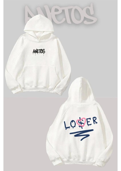 Txt 5 Sırt Baskılı Beyaz Kapüşonlu Sweatshirt