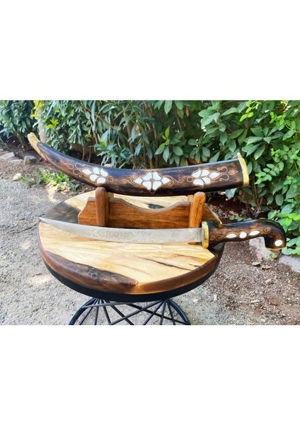 Ceviz Ağacından Kakmalı Şık Tasarımlı Koleksiyonluk Hançer - Ahşap Görünüm - 42 cm