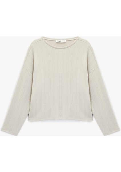 Bisiklet Yaka Rahat Kesim Uzun Kollu Pijama Üstü