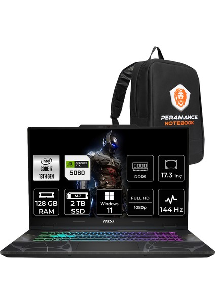 Msı Cyborg 17 Intel Core I7 13620H 128GB 2tb SSD RTX5060/8GB 17.3" Fhd 144Hz W11H Taşınabilir Bilgisayar & Per4 Çanta B13WFKG092XTRP399