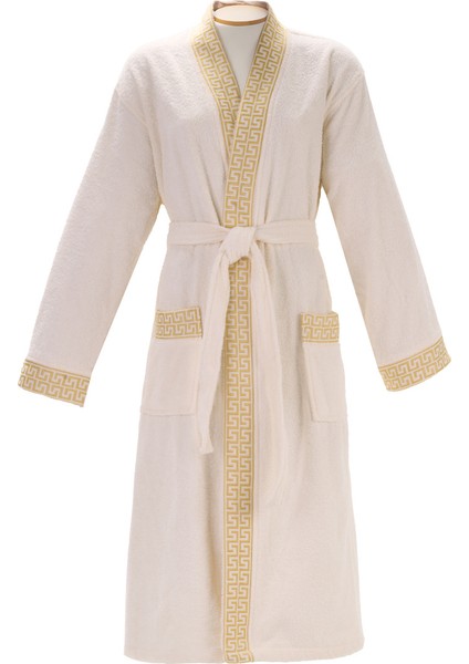 %100 Pamuk Bornoz | Greek Desen-Krem-Cepli-Erkek-Kadın indirimleri