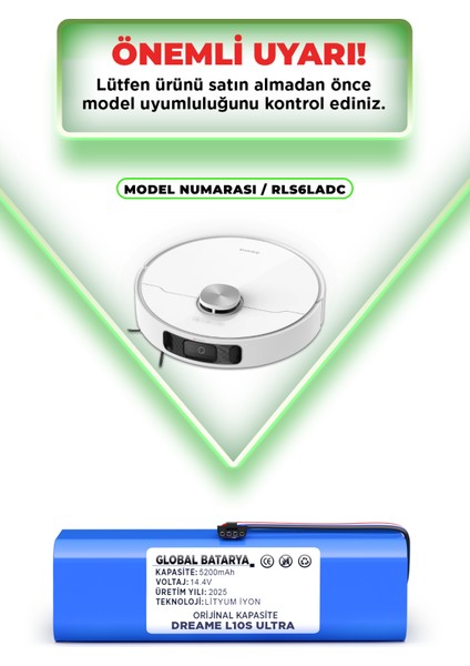 Dreame L10S Ultra Uyumlu Akıllı Robot Süpürge Bataryası 14.4V 5200MAH Li-Ion Pil (Orijinal Kapasite) indirimleri