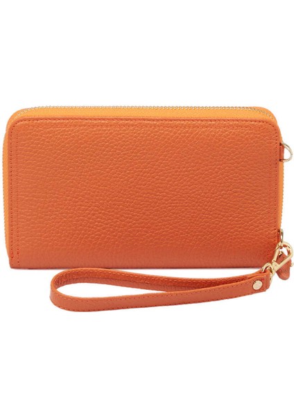 Turuncu Hakiki Deri Kadın Çapraz Askılı Çanta - S23K1BC05810-J35