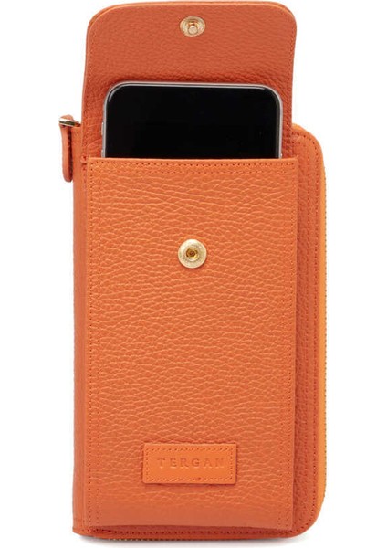 Turuncu Hakiki Deri Kadın Çapraz Askılı Çanta - S23K1BC05810-J35