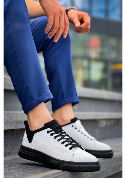 Techmrt KB-X204 Kuback Beyaz Siyah Keten Siyah Yüksek Taban Günlük Erkek Spor Ayakkabı (Numara: 42)