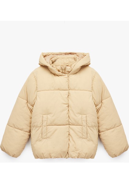 Uzun Kollu Kapşonlu Şişme Mont