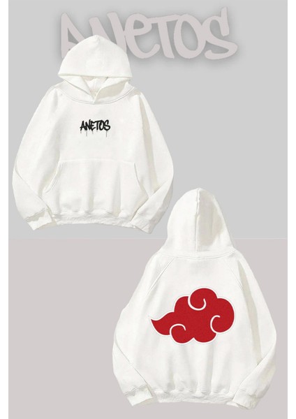Akatsuki Logo Sırt Baskılı Beyaz Kapüşonlu Sweatshirt