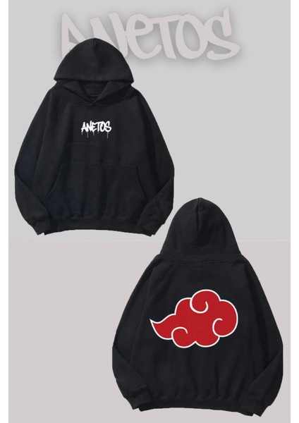 Akatsuki Logo Sırt Baskılı Siyah Kapüşonlu Sweatshirt