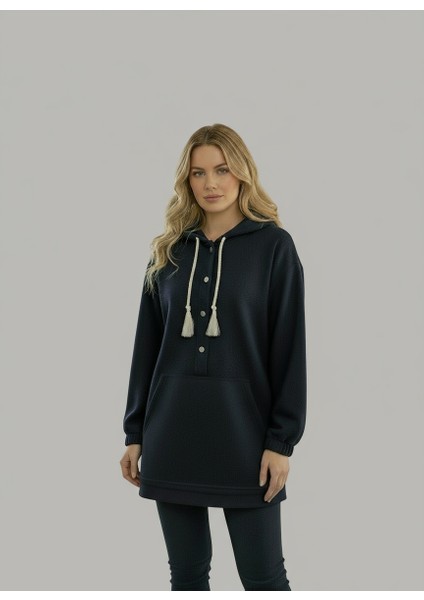 Üç Iplik Şardonlu Oversize Düğmeli Penye Tunik