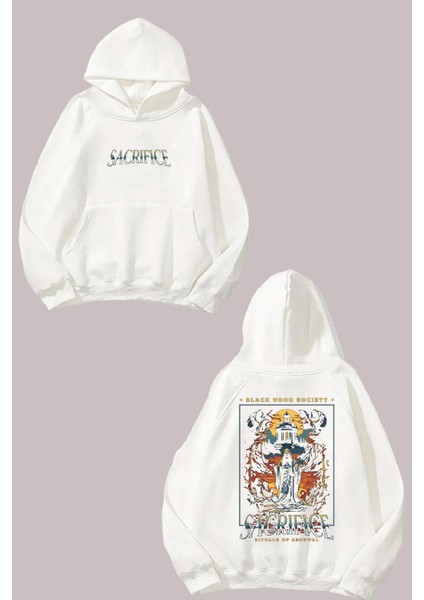 Sacrıfıce Tasarım Sırt Baskılı Beyaz Sweatshirt