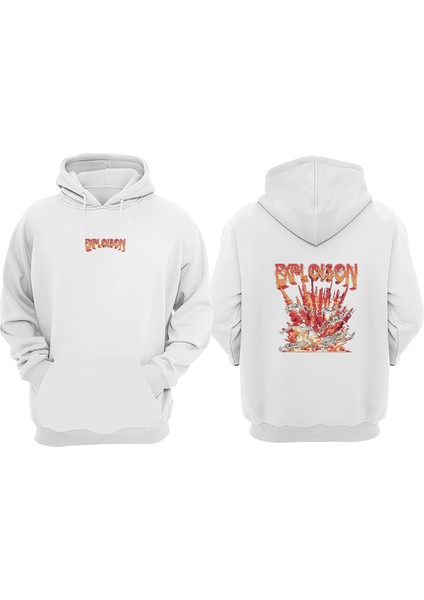 Exploıson Tasarım Sırt Baskılı Beyaz Sweatshirt
