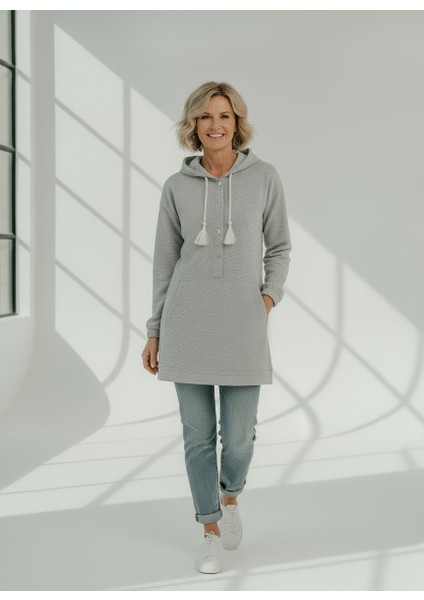 Üç Iplik Şardonlu Oversize Düğmeli Penye Tunik