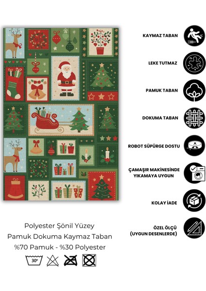 Yılbaşı Temalı Halı Dijital Baskılı Dokuma Kaymaz Tabanlı Yeni Yıl Halısı fırsatları