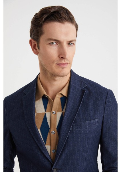 Saf Pamuk Lacivert Blazer Ceket modelleri