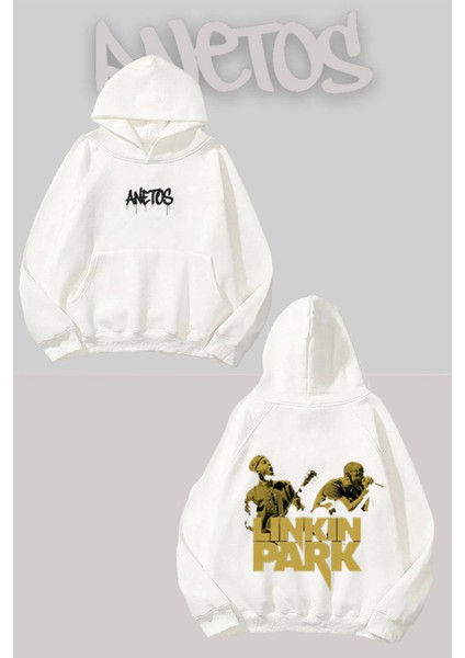 Linkin Park 4 Sırt Baskılı Beyaz Kapüşonlu Sweatshirt